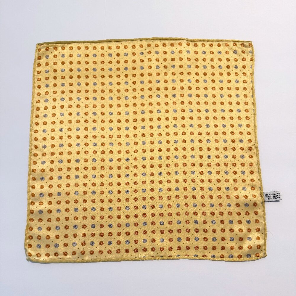 Italian 100 % Silk Hand Made Gold and Blue Floral Pocket Square